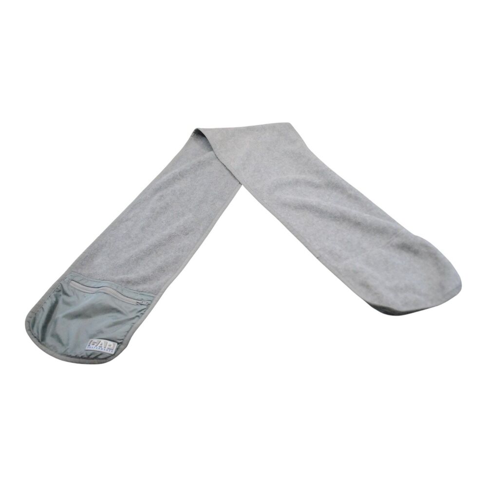 GAP PERFORMANCE Grey FLEECE WINTER SCARF zipper pocket on end 52 x 7 inch